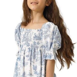 GIRLS Toile Puffed Sleeve dress